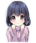  3: black_hair blush brown_eyes original ribbed_sweater solo sweater turtleneck upper_body usashiro_mani 