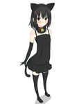  animal_ears bell bell_collar black_dress black_gloves black_hair black_legwear blush cat_ears cat_tail choker collar dress elbow_gloves gloves highres kurobuta_(iina) looking_at_viewer original short_hair simple_background solo tail thighhighs 