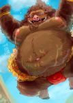  2018 anthro belly blush boar brown_fur bulge clothing crying eyes_closed fundoshi fur humanoid_hands japanese_clothing male mammal moobs navel nipples overweight overweight_male porcine solo tears totemoii_029 underwear 