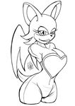  amputee bat big_breasts black_and_white breasts camel_toe clothed clothing female half-closed_eyes looking_at_viewer mammal monochrome navel plain_background quadruple_amputee rouge_the_bat sega signature solo sonic_(series) tanoshyht white_background 