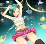  1girl blush duel_angel green_hair highres mizuki_kotori_(yuu-gi-ou_zexal) panties striped striped_panties underwear yu-gi-oh! yuu-gi-ou_zexal 