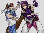  bam_(s2leona) bun_cover chun-li derivative_work dudou duel fighting hair_down hair_pull halter_top halterneck han_juri kicking multiple_girls pantyhose pelvic_curtain sidelocks street_fighter street_fighter_iv_(series) 