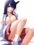  ass black_hair breasts detached_sleeves fusou_(kantai_collection) hair_ornament hakomaru_(pandora_box) highres japanese_clothes kantai_collection large_breasts legs long_hair long_legs nipples no_panties nontraditional_miko red_eyes sandals socks solo tabi thigh_strap upskirt 