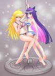  2girls breasts highres large_breasts multiple_girls panty_&amp;_stocking_with_garterbelt panty_(psg) pole pole_dancing saw_(artist) stocking_(psg) 