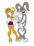  balls blonde_hair bugs bugs_bunny clothing colored cum cumshot duo erection female hair horny lagomorph lola lola_bunny looney_tunes male mammal open_mouth orgasm penis plain_background rabbit space_jam tongue virtigogun warner_brothers 