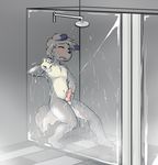  balls blush canine_penis erection eyes_closed harmarist knot male masturbation nude open_mouth penis shower solo water wet young 