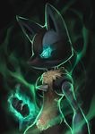  blue_eyes blue_sclera gen_4_pokemon glowing glowing_eyes koi_drake lucario no_humans pokemon pokemon_(creature) pokemon_(game) solo spikes 