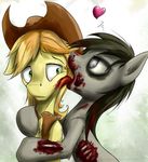  black_hair blonde_hair blood braeburn_(mlp) cowboy_hat equine friendship_is_magic gore grey_hair hair hat horse leather_vest licking mammal my_little_pony original pony ribs tongue undead zombie 