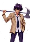  angel_beats! axe battle_axe blue_eyes halberd male_focus noda_(angel_beats!) polearm purple_hair school_uniform shinda_sekai_sensen_uniform weapon zen 