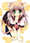  all_fours animal_ears black_legwear blush bow bow_panties cat_ears cat_tail glasses hiroposo kneehighs long_hair looking_at_viewer miniskirt mouth_hold neckerchief orange_panties original panties panties_in_mouth school_uniform serafuku skirt socks solo tail underwear 