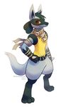  canine haychel jackal lucario mammal mystery_dungeon nintendo pok&#233;mon pok&eacute;mon pose scarf smile standing video_games 