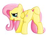  blue_eyes blush butt cupcakesponyazz cutie_mark equine female fluttershy_(mlp) friendship_is_magic fur hair horse mammal my_little_pony pegasus pink_hair plain_background pony presenting pussy solo wings yellow_fur 