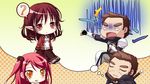  1boy 2girls cape chibi eyes_closed game_cg hinomiya_ayari ko~cha kurauchi_joji long_hair multiple_girls o_o red_eyes red_hair sword weapon witch&#039;s_garden witch's_garden yellow_eyes 