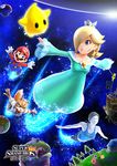  2boys 2girls black_hair blonde_hair blue_eyes breasts chiko_(mario) dress flying fox_mccloud hair_over_one_eye long_hair luma mario multiple_boys multiple_girls nail_polish nintendo official_art planets princess_rosalina rosalina_(mario) rosetta_(mario) space star_fox super_mario_bros. super_mario_galaxy super_smash_bros super_smash_bros. wii_fit wii_fit_trainer 