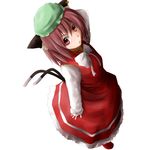  animal_ears ao-shiba brown_hair cat_ears chen from_above hat multiple_tails red_eyes short_hair solo tail touhou two_tails 