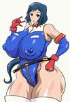  1girl armpit_hair bare_shoulders blue_eyes blue_hair bodysuit breasts covered_nipples erect_nipples female gloves gundam gundam_build_fighters huge_breasts iori_rinko long_hair milf mr106 pubic_hair simple_background solo standing uncensored wide_hips 