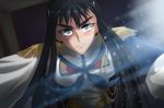  black_hair blue_eyes epaulettes eyebrows from_below girl_on_top highres jatts junketsu kill_la_kill kiryuuin_satsuki long_hair moonlight 