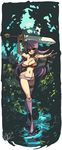  alex_ahad bare_shoulders boots breasts cleavage crossed_legs dappled_sunlight forest full_body knee_boots large_breasts nature navel outstretched_hand pink_hair short_shorts shorts signature skull slender_waist solo standing sunlight sword tattoo weapon 