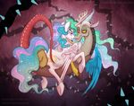  antler beard blush couple cutie_mark discord_(mlp) draconequus equine facial_hair female friendship_is_magic hair horn horse long_hair male mammal multi-colored_hair my_little_pony pony princess_celestia_(mlp) red_eyes smile stepanda thorns winged_unicorn wings 