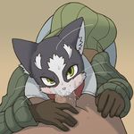  blush cat clothed clothing cum cum_in_mouth cum_inside cum_on_penis duo erection faceless_male feline fellatio gay gloves green_eyes kori-nio log_horizon looking_at_viewer male mammal nyanta oral oral_sex penis penis_grab plain_background sex sweat whiskers 