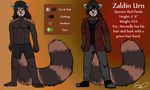  black_shirt boots boxers clothing eye_patch eyewear fur green_eyes hair hindpaw hot_spring long_hair long_tail male mammal model_sheet necklace neckless pants paws ponytail red_panda refrince_sheet relaxing shirt solo steel_toe_boots underwear water zaldin_urn 