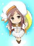  blush bow brown_hair chibi hat jewelry looking_at_viewer lowres necklace original skirt smile solo umbrella wancho 