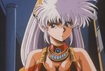  1girl 80s animated animated_gif armor bikini_armor jewelry legend_of_lemnear lemnear long_hair lots_of_jewelry oldschool silver_hair sword weapon 