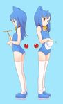  animal_ears ankle_boots aqua_background ass back-to-back bell bell_collar blue_hair boots brown_eyes cat_ears collar covered_nipples doraemon doraemon_(character) dual_persona flat_chest full_body genderswap genderswap_(mtf) hands_in_pocket holding kokudou_juunigou long_hair looking_down one-piece_swimsuit open_mouth personification pocket simple_background swimsuit tail takecopter thighhighs whiskers white_legwear 