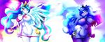  anthro anthrofied big_breasts bikini blue_hair breasts clothing cutie_mark equine female friendship_is_magic hair horn horse inuki multi-colored_hair my_little_pony pony princess_celestia_(mlp) princess_luna_(mlp) purple_eyes pussy royalty teal_eyes tiara winged_unicorn wings 