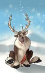  balls cervine disney erection feral frozen_(movie) horn looking_at_viewer male mammal no_swift nude outside penis precum reindeer seated snow solo spread_legs spreading sven_(frozen) tongue tongue_out 