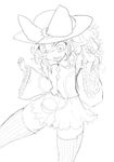  arms_at_sides bad_id bad_pixiv_id bow buttons cong1991 frilled_shirt_collar frilled_sleeves frills greyscale hands_up hat hat_bow komeiji_koishi long_hair looking_down messy_hair miniskirt monochrome open_mouth simple_background sketch skirt solo striped striped_legwear thighhighs third_eye touhou vertical-striped_legwear vertical_stripes white_background zettai_ryouiki 