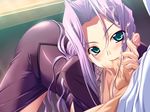  1girl blush game_cg green_eyes long_hair magical_teacher_sensei_wa_majo? mariko_orikura penis purple_hair uncensored 