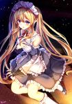  artist_name bison_cangshu brown_hair dress elf frills long_hair looking_at_viewer maid maid_headdress myucel_foalan outbreak_company pointy_ears purple_eyes solo twintails 