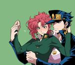  1girl bad_id bad_pixiv_id black_hair earrings gakuran genderswap genderswap_(mtf) green_eyes hat jewelry jojo_no_kimyou_na_bouken kakyouin_noriaki kuujou_joutarou matcha_cream_v pink_hair school_uniform stardust_crusaders 