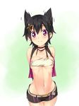  animal_ears arms_behind_back bandeau black_hair breasts cat_ears gia_kon god_eater god_eater_2:_rage_burst groin hair_ornament hairclip kouzuki_nana looking_at_viewer medium_breasts midriff navel pink_eyes short_hair short_shorts shorts smile solo strapless underboob 