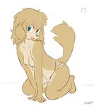  ????? breasts brown_fur brown_hair canine cute dog female fur green_eyes hair looking_at_viewer mammal open_mouth plain_background sitting solo topless 