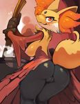  bittenhard black_fur breasts brewing butt canine delphox female fox fur looking_at_veiwer magic_user nintendo pok&eacute;mon pot pussy red_fur video_games witch witchcraft 