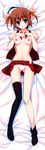  absurdres bad_id bad_yandere_id bed bed_sheet black_legwear blouse blue_eyes blush bra bra_lift breasts brown_hair collarbone dakimakura from_above full_body fumio_(ura_fmo) groin hat highres huge_filesize legs long_legs looking_at_viewer medium_breasts midriff navel nipples on_bed open_blouse open_clothes open_skirt original panties pink_bra pink_panties plaid plaid_skirt short_twintails single_thighhigh skirt skirt_lift solo thighhighs thighhighs_pull twintails underwear 