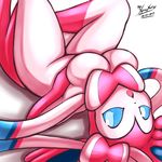  :o anthro anthrofied big big_breasts blue_eyes bow breasts canine cute eeveelution female fur hi_res looking_at_viewer looking_away lying mammal mnxenx001 nintendo on_back open_mouth pink_fur plain_background pok&#233;mon pok&eacute;mon shadow shiny solo sylveon tongue video_games white_background 