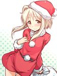  blonde_hair blush hat hidamari_sketch kagami_uekusa looking_at_viewer nazuna santa_costume santa_hat smile solo 