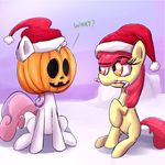  candy candy_cane candy_cant christmas cub duo english_text equine female feral friendship_is_magic fur hair hat holidays horn horse jack_o&#039;_lantern jack_o'_lantern long_hair mammal my_little_pony open_mouth pony pumpkin red_hair santa_hat senxshine sweetie_belle_(mlp) text two_tone_hair unicorn white_fur young 
