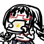  akemi_homura aoki_ume_(style) blush braid chibi eating food glasses mahou_shoujo_madoka_magica red-framed_eyewear school_uniform skirt solo toast twin_braids wide_face 