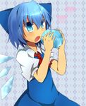  ascot bad_id bad_pixiv_id blue_eyes blue_hair cirno detached_wings heart hiiragi_ken holding ice ice_wings open_mouth solo touhou wings 