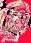 big_hair blonde_hair boots bow dress drill_hair eyepatch hair_bow harime_nui hiyotooshi huge_bow kill_la_kill long_hair parasol pink_bow pink_dress pink_footwear smile solo strapless strapless_dress twin_drills twintails umbrella wrist_cuffs 