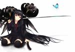 black_hair butterfly flowers long_hair noririn original red_eyes seifuku sword thighhighs weapon white 