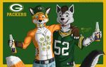  abs ace_stryker alcohol anthro beer belt beverage biceps blonde_hair blue_eyes brown_eyes brown_hair canine clothed clothing ear_piercing facial_hair football fox hair hat jeans jersey looking_at_viewer male mammal muscles necklace nipples pecs piercing smile toned topless wolf 