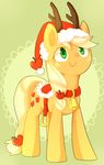  aosion apple applejack_(mlp) bell blonde_hair christmas collar cutie_mark equine female feral freckles friendship_is_magic fruit fur green_eyes hair hat holidays horn horse long_hair mammal multi-colored_hair my_little_pony orange_fur pony saddle santa_hat smile solo 