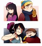  1boy 1girl black_hair blood blood_on_fingers brown_hair clenched_hand clenched_teeth eric_cartman fight fighting fist hat naoko_(juvenile) scarf south_park teeth wendy_testaburger 