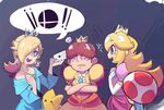  annoyed blonde_hair blue_eyes blush_stickers brown_hair chiko_(mario) crossed_arms crown earrings elbow_gloves gloves hair_over_one_eye jewelry letter long_hair mario_(series) multiple_girls princess_daisy princess_peach puffy_short_sleeves puffy_sleeves rosetta_(mario) sho-n-d short_sleeves star star_earrings super_mario_bros. super_smash_bros. toad troll_face 