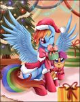  blue_fur blush bow christmas christmas_tree clothing coat cub cutie_mark duo english_text equine female feral friendship_is_magic fur gift hair hat hi_res holidays horse legwear long_hair mammal multi-colored_hair my_little_pony name_tag one_eye_closed open_mouth orange_fur pegasus pony pridark purple_eyes purple_hair rainbow_dash_(mlp) rainbow_hair santa_hat scootaloo_(mlp) sitting smile stockings tag text tongue tree wings wink young 